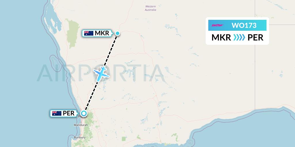 WO173 Swoop Flight Map: Meekathara to Perth