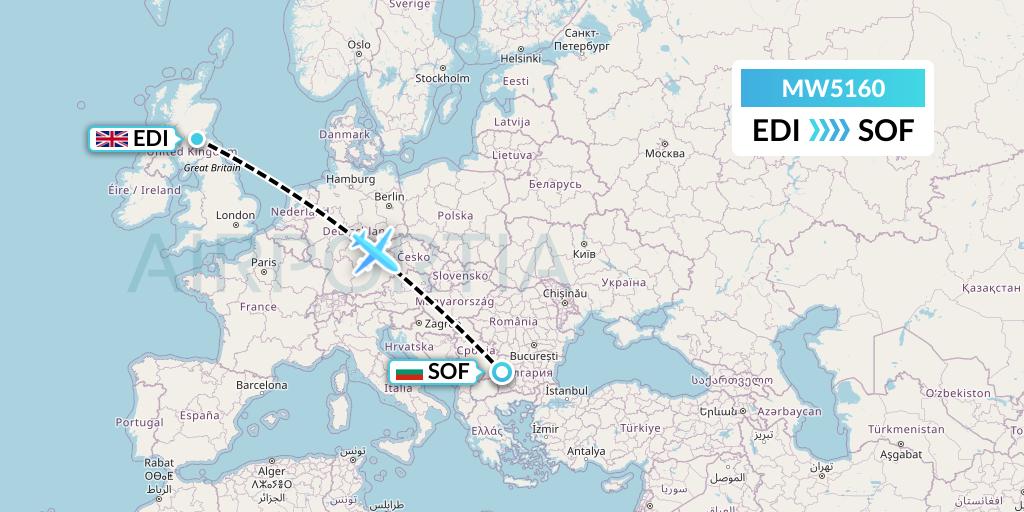 MW5160 Mokulele Flight Service Flight Map: Edinburgh to Sofia
