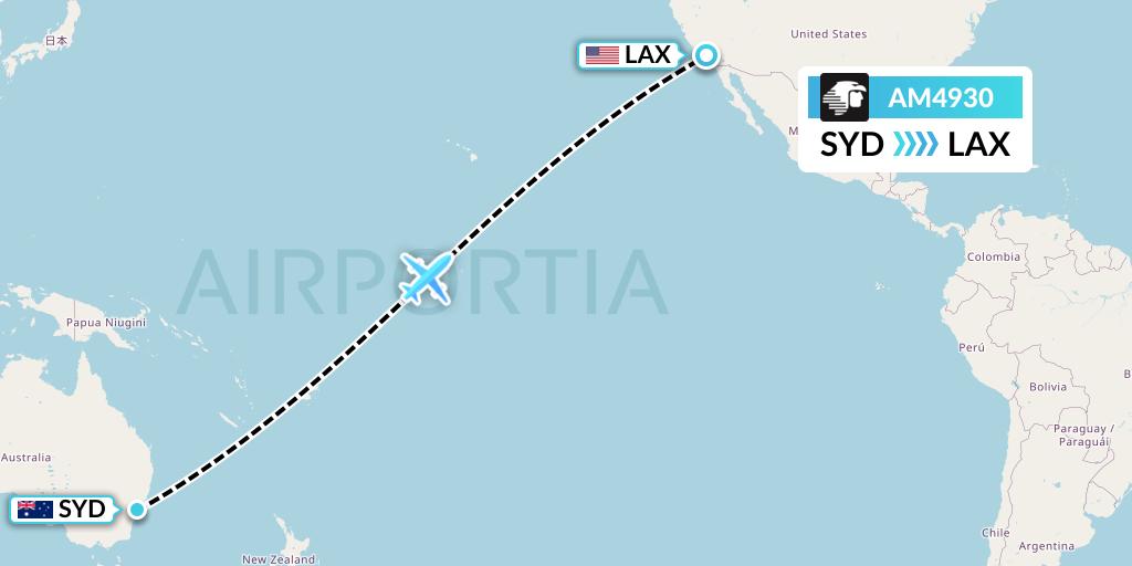 AM4930 Aeromexico Flight Map: Sydney to Los Angeles