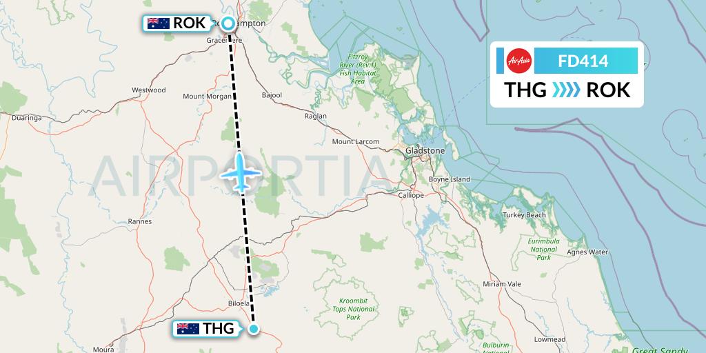 FD414 Thai AirAsia Flight Map: Biloela to Rockhampton