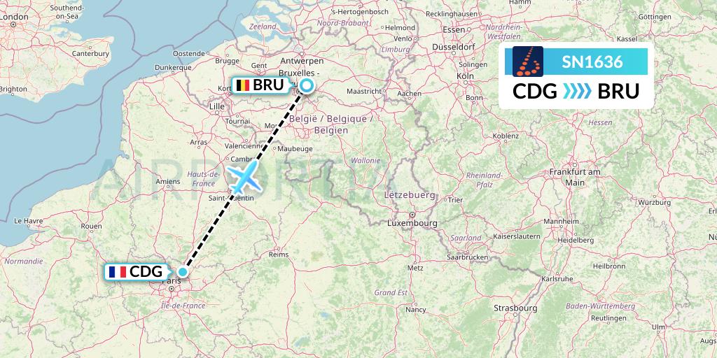 SN1636 Brussels Airlines Flight Map: Paris to Brussels