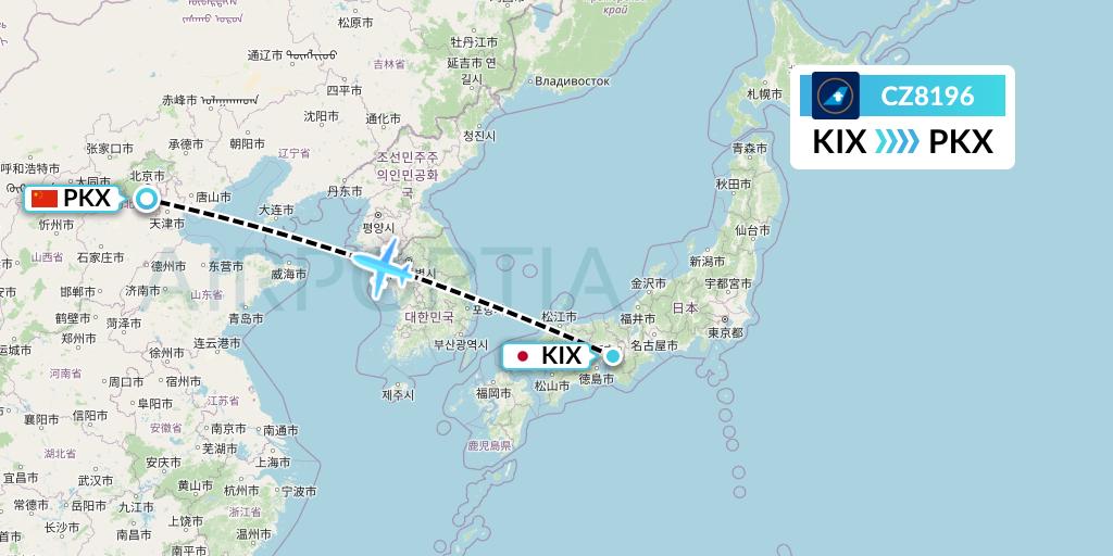 CZ8196 China Southern Airlines Flight Map: Osaka to Beijing