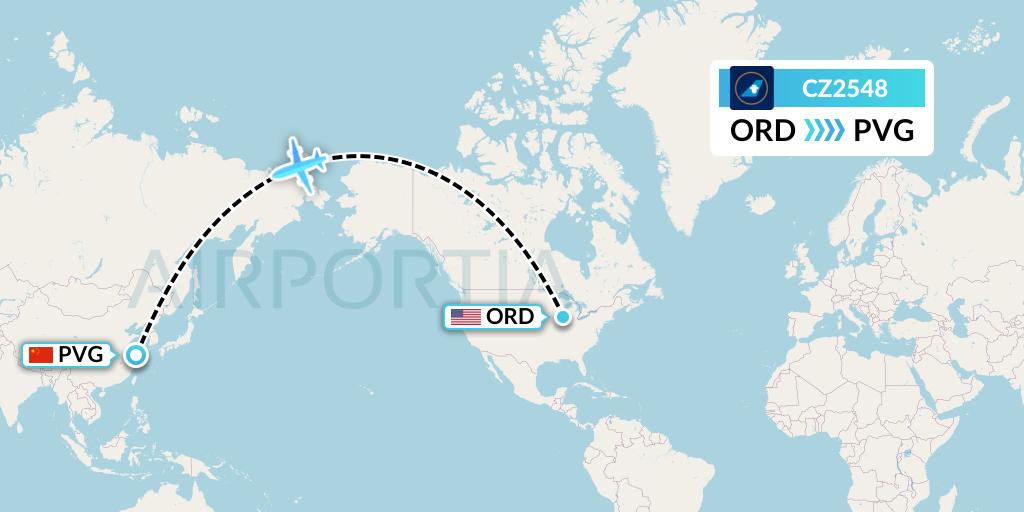 CZ2548 China Southern Airlines Flight Map: Chicago to Shanghai