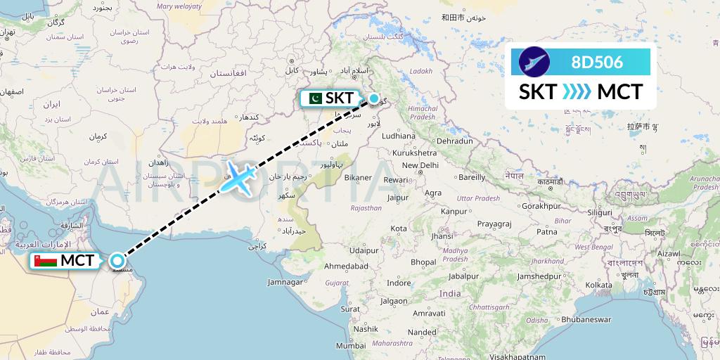 8D506 FitsAir Flight Map: Sialkot to Muscat