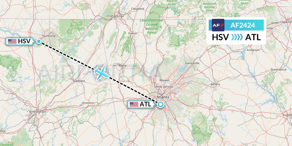 AF2424 Air France Flight Map: Huntsville to Atlanta
