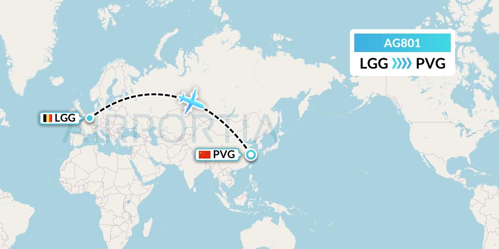 AG801 Aruba Airlines Flight Map: Liege to Shanghai