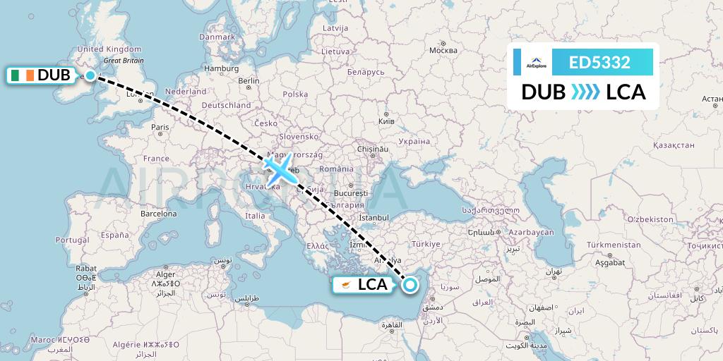 ED5332 AirExplore Flight Map: Dublin to Larnaca