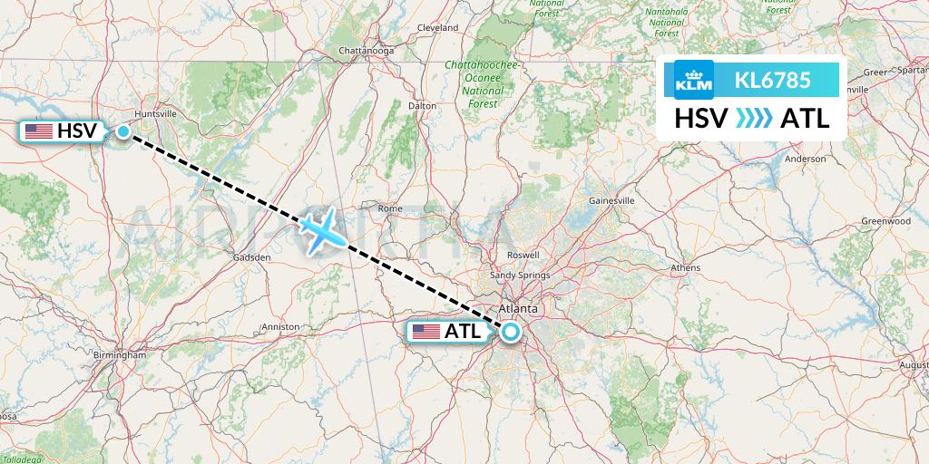 KL6785 KLM Flight Map: Huntsville to Atlanta