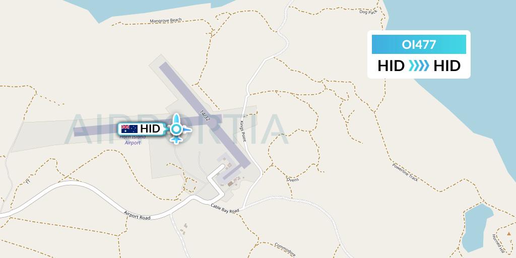 OI477 Hinterland Aviation Flight Map: Horn Island to Horn Island