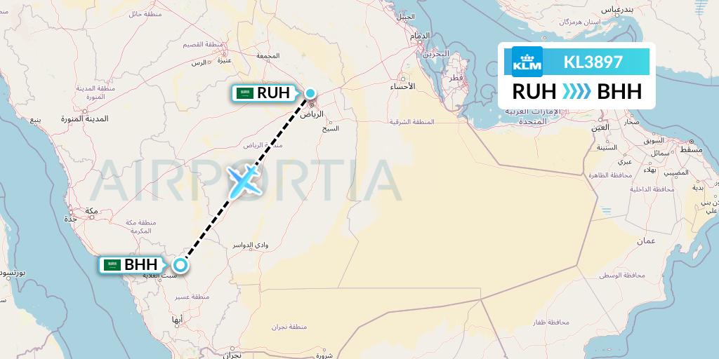 KL3897 KLM Flight Map: Riyadh to Bisha