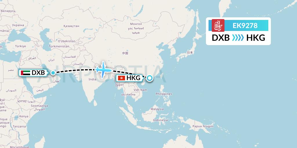 EK9278 Emirates Flight Map: Dubai to Hong Kong