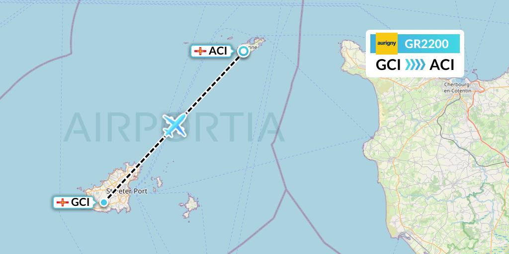 GR2200 Aurigny Air Services Flight Map: Guernsey to Alderney