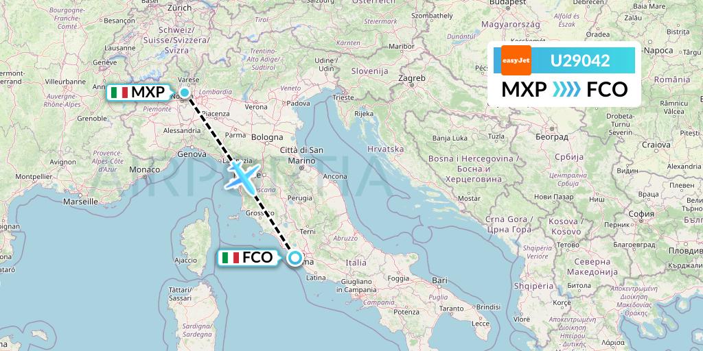 U29042 EasyJet Flight Map: Milan to Rome