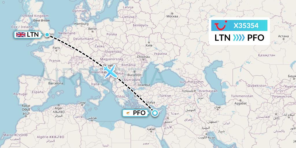 X35354 TUI fly Germany Flight Map: London to Pafos