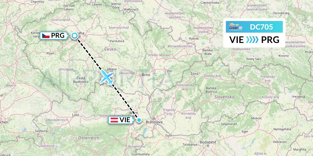 DC705 Braathens Regional Flight Map: Vienna to Prague