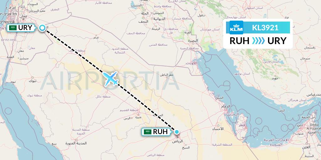 KL3921 KLM Flight Map: Riyadh to Gurayat