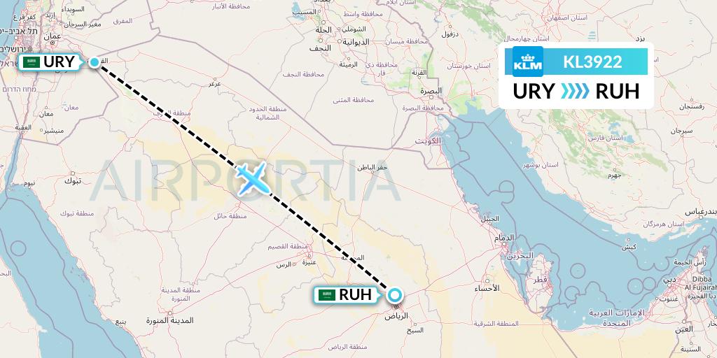 KL3922 KLM Flight Map: Gurayat to Riyadh