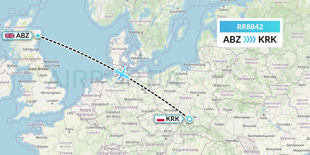 RR8842 Royal Air Force Flight Map: Aberdeen to Krakow