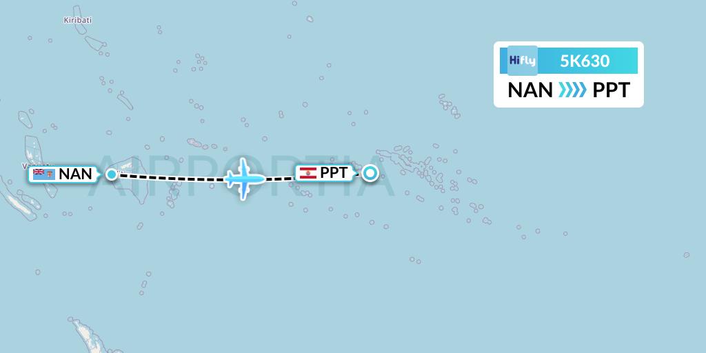 5K630 Hi Fly Flight Map: Nadi to Papeete