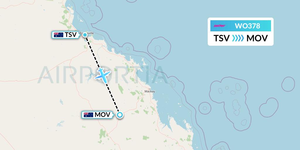 WO378 Swoop Flight Map: Townsville to Moranbah