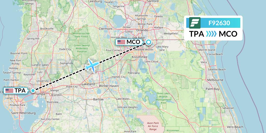 F92630 Frontier Airlines Flight Map: Tampa to Orlando