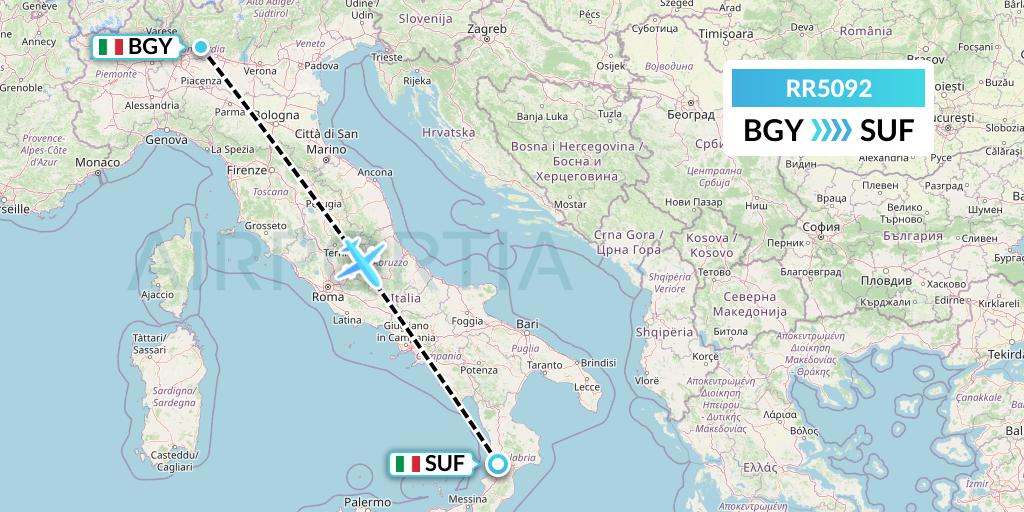 RR5092 Royal Air Force Flight Map: Milan to Lamezia Terme