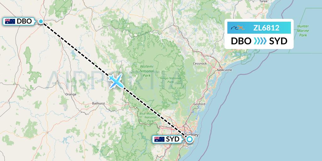 ZL6812 Regional Express Flight Map: Dubbo to Sydney