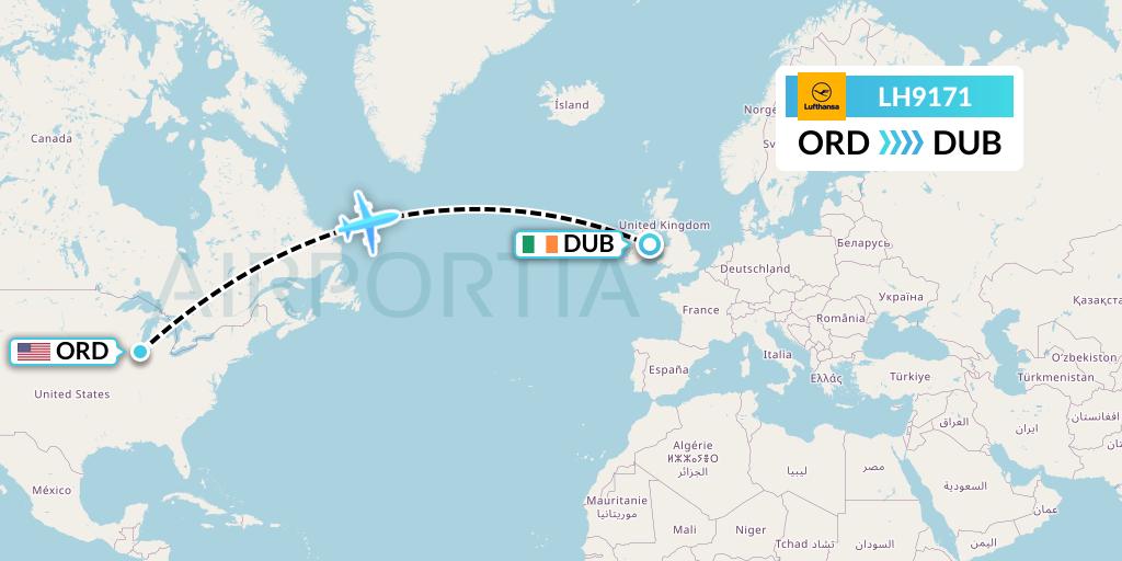 LH9171 Lufthansa Flight Map: Chicago to Dublin