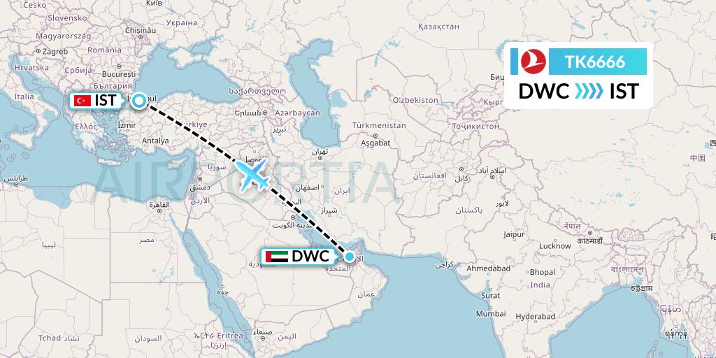 TK6666 Turkish Airlines Flight Map: Dubai to Istanbul