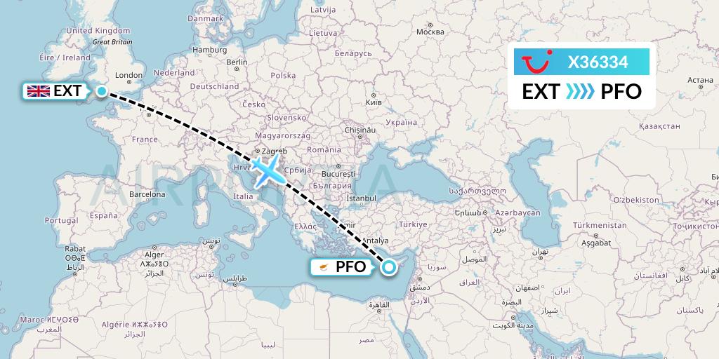 X36334 TUI fly Germany Flight Map: Exeter to Pafos