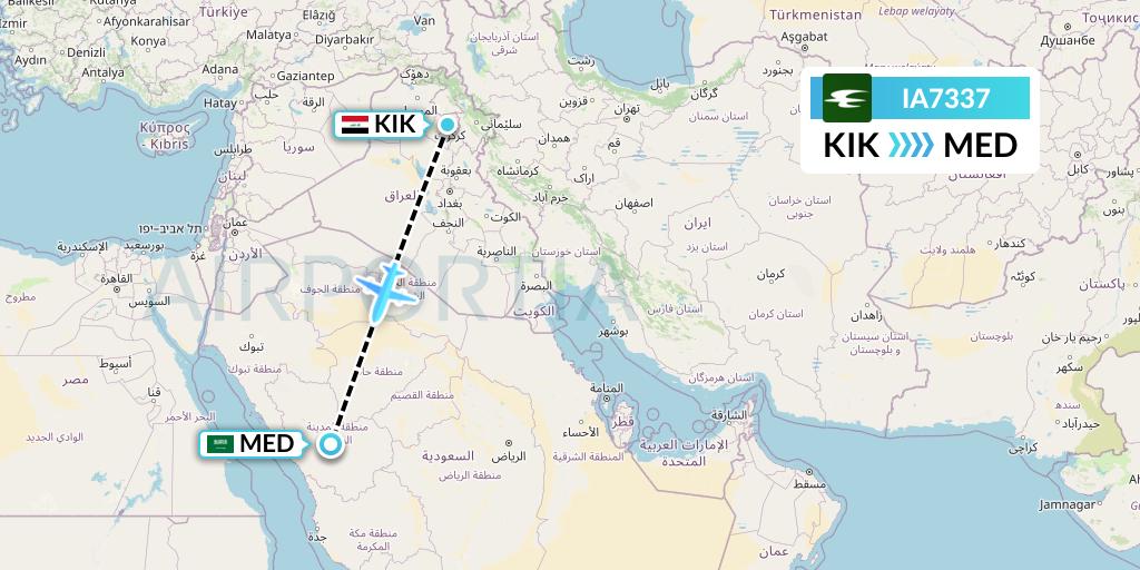 IA7337 Iraqi Airways Flight Map: Kirkuk to Medina