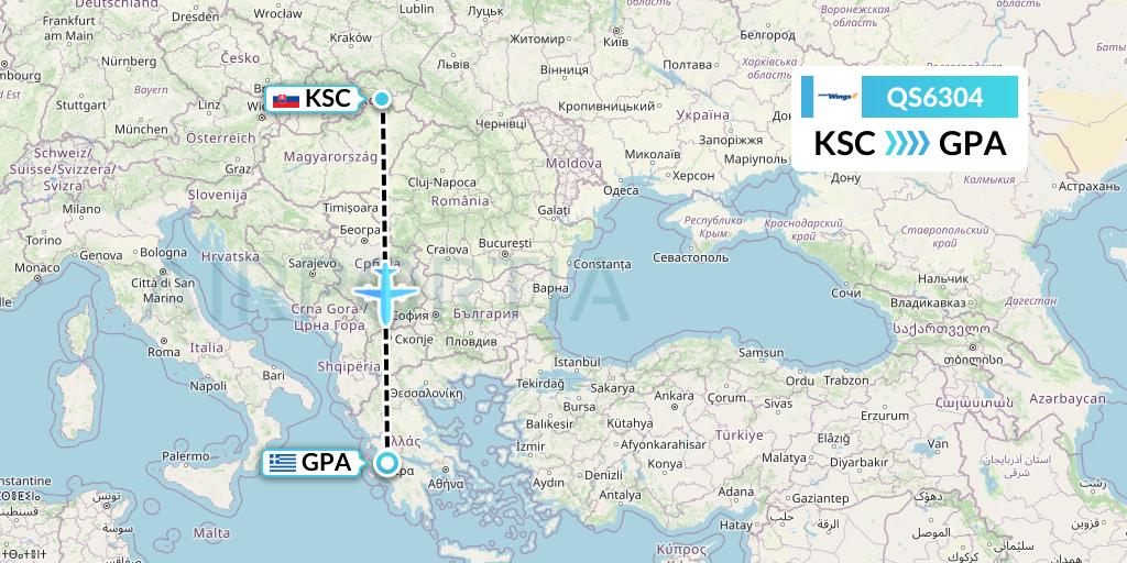 QS6304 Smartwings Flight Map: Kosice to Patras
