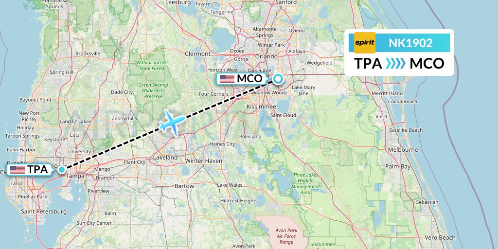NK1902 Spirit Airlines Flight Map: Tampa to Orlando