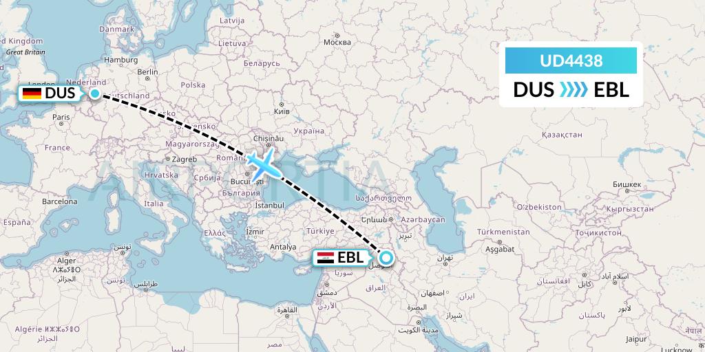 UD4438 UR Airlines Flight Map: Dusseldorf to Arbil