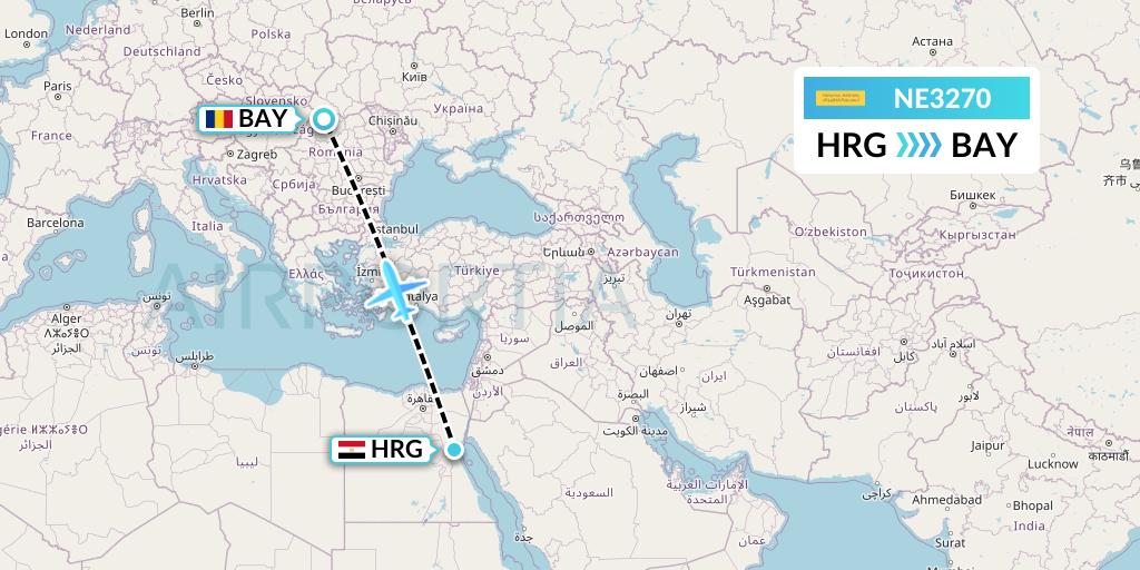 NE3270 Nesma Airlines Flight Map: Hurghada to Baia Mare
