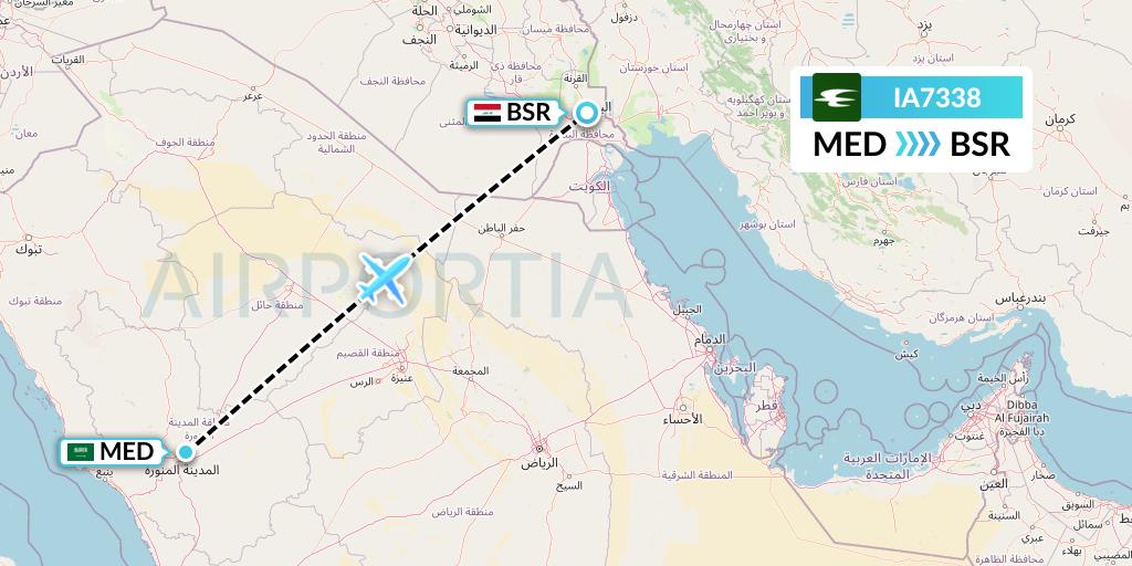 IA7338 Iraqi Airways Flight Map: Medina to Basra