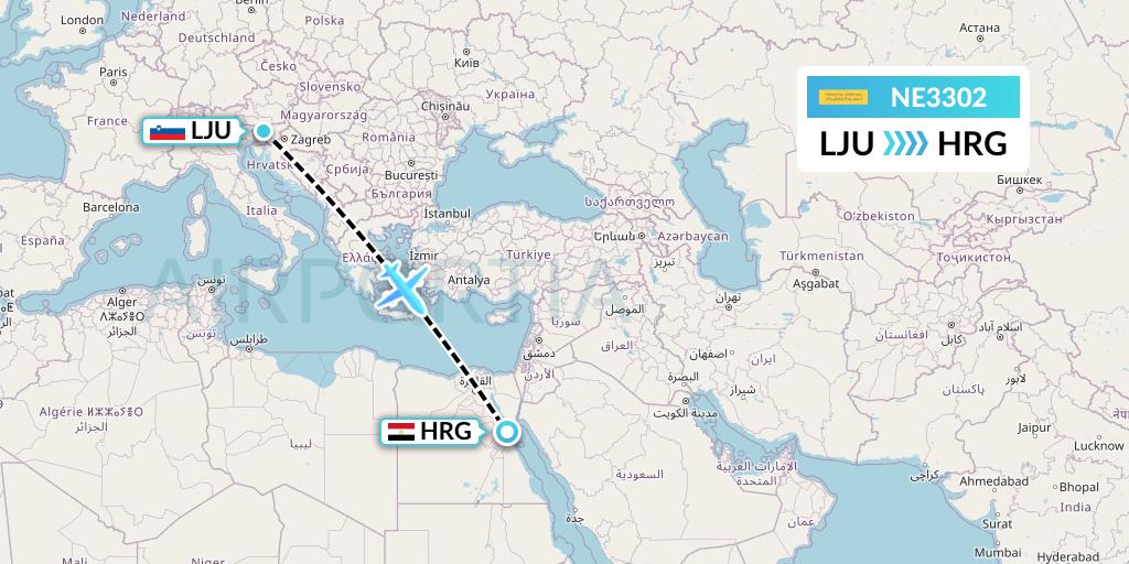 NE3302 Nesma Airlines Flight Map: Ljubljana to Hurghada