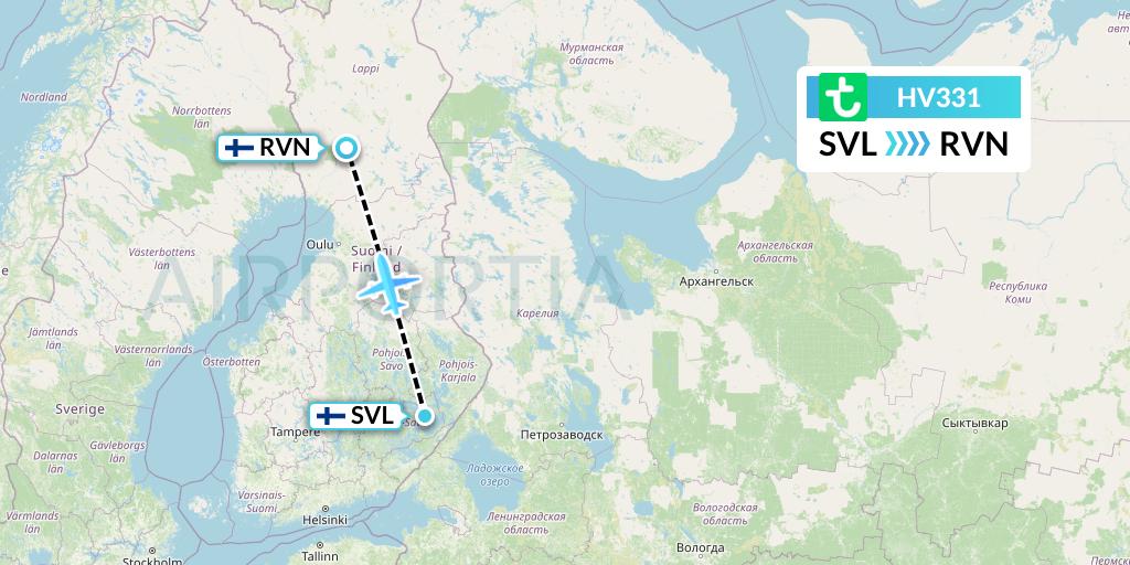HV331 Transavia Flight Map: Savonlinna to Rovaniemi