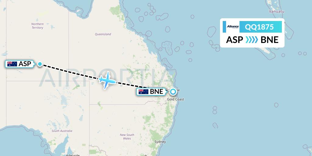 QQ1875 Alliance Airlines Flight Map: Alice Springs to Brisbane