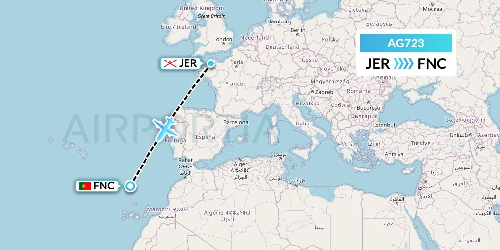 AG723 Aruba Airlines Flight Map: Jersey to Funchal