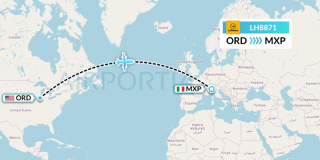 LH8871 Lufthansa Flight Map: Chicago to Milan