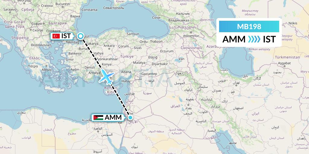 MB198 MNG Airlines Flight Map: Amman to Istanbul