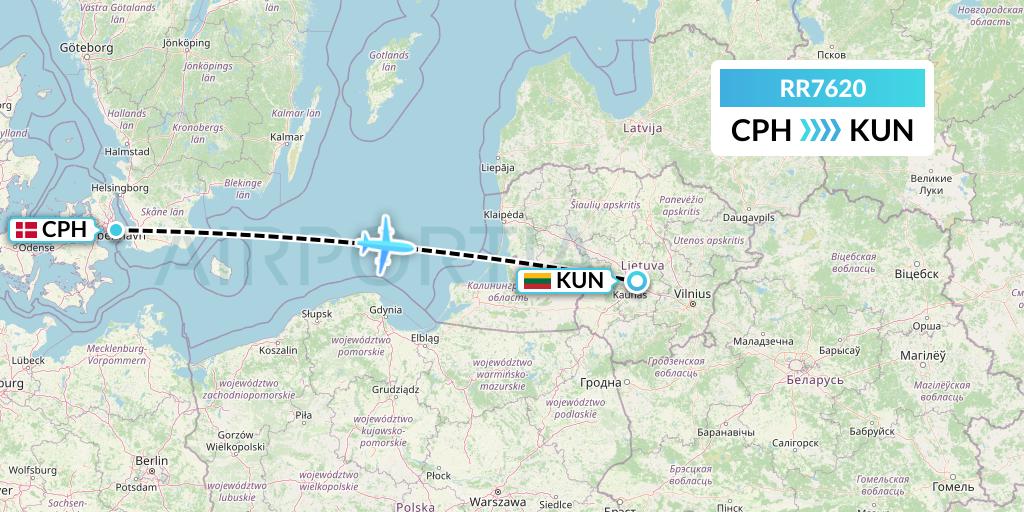 RR7620 Royal Air Force Flight Map: Copenhagen to Kaunas