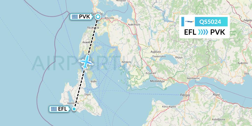 QS5024 Smartwings Flight Map: Kefalonia to Preveza