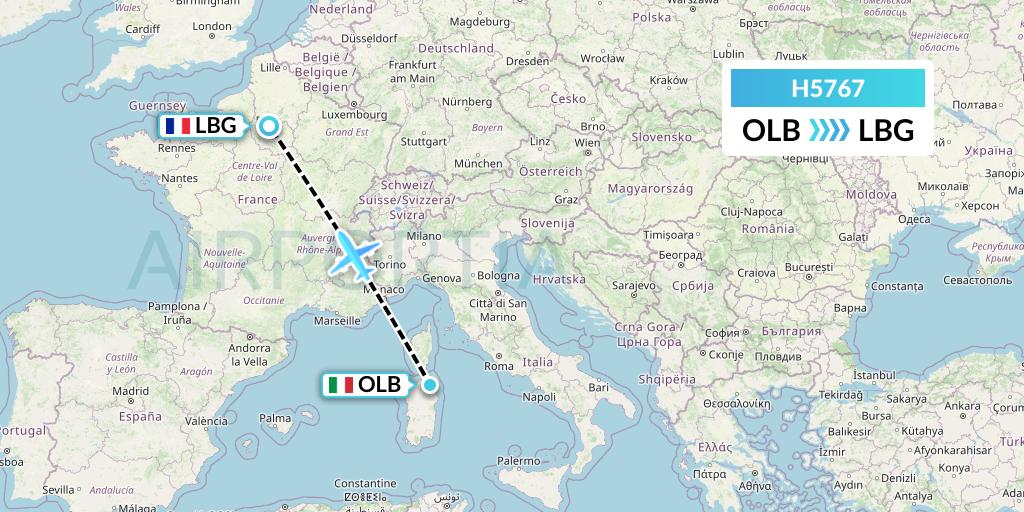 H5767 MAVIAL - Magadan Airlines Flight Map: Olbia to Paris