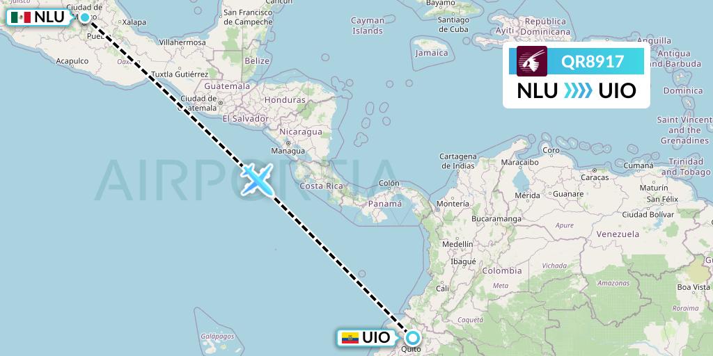 QR8917 Qatar Airways Flight Map: Reyes Acozac to Quito