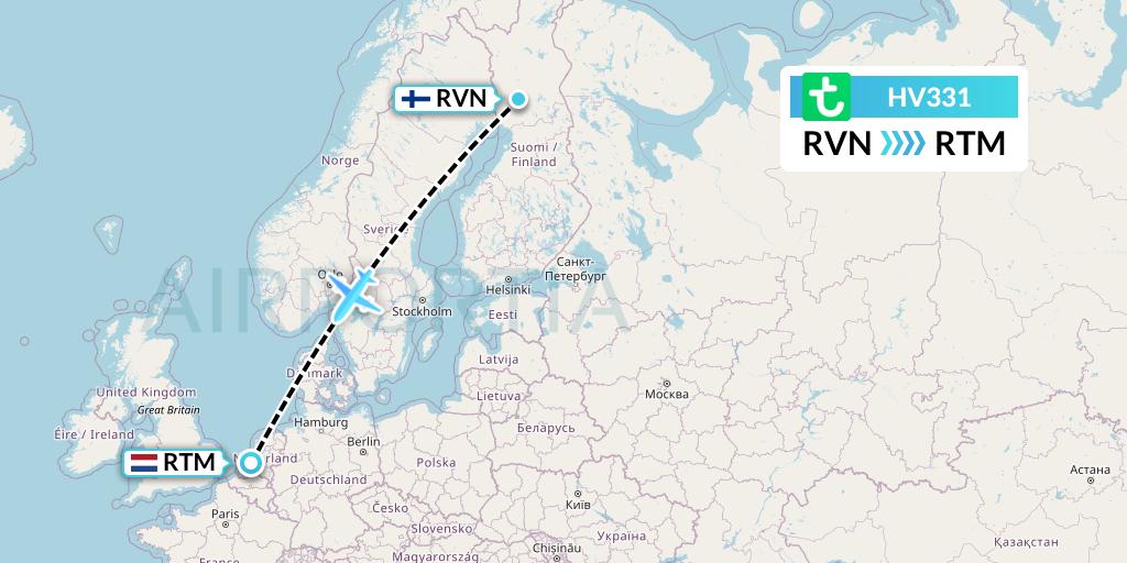 HV331 Transavia Flight Map: Rovaniemi to Rotterdam