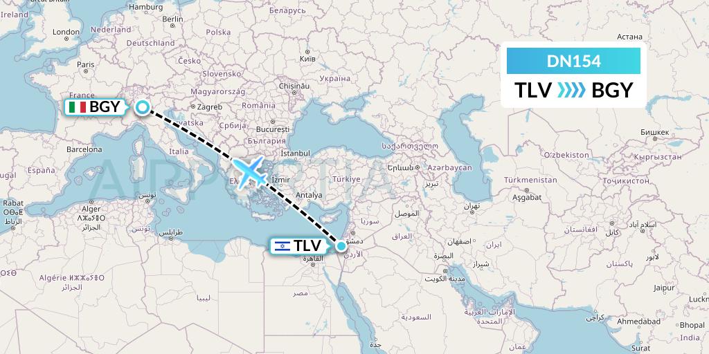 DN154 Aerodespachos de El Salvador Flight Map: Tel Aviv to Milan