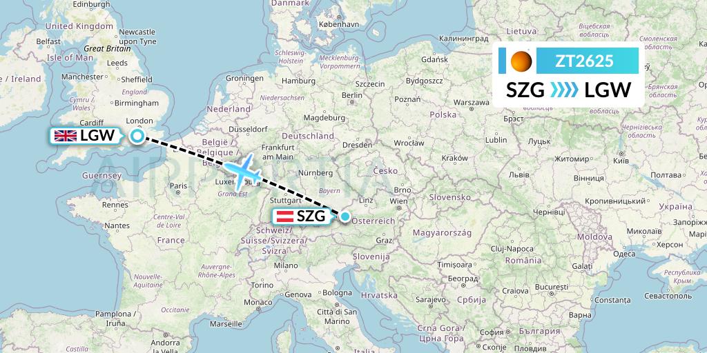ZT2625 Titan Airways Flight Map: Salzburg to London