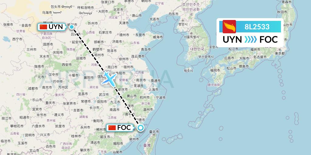 8L2533 Lucky Air Flight Map: Yulin to Fuzhou